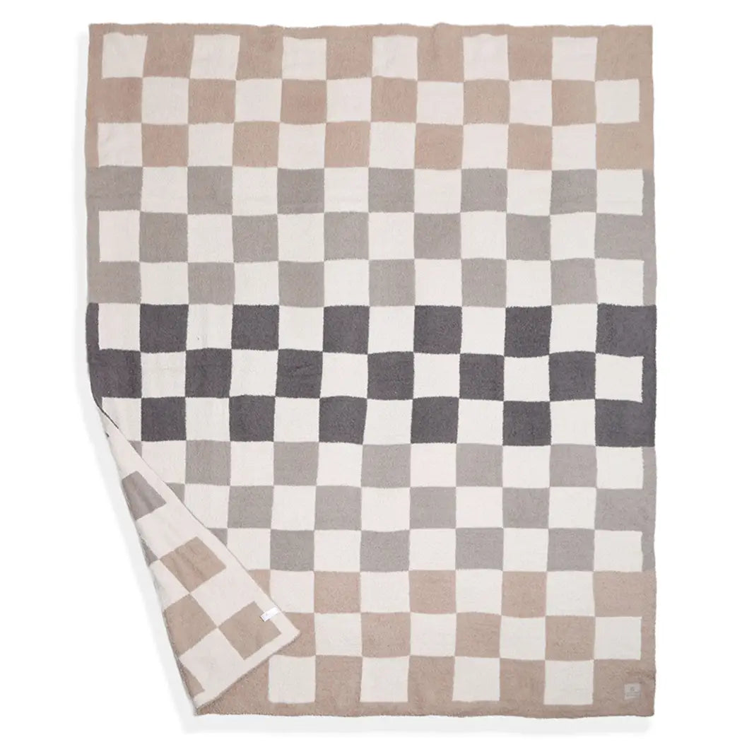 Multicolored Checkered Throw Blanket, Grey/Beige