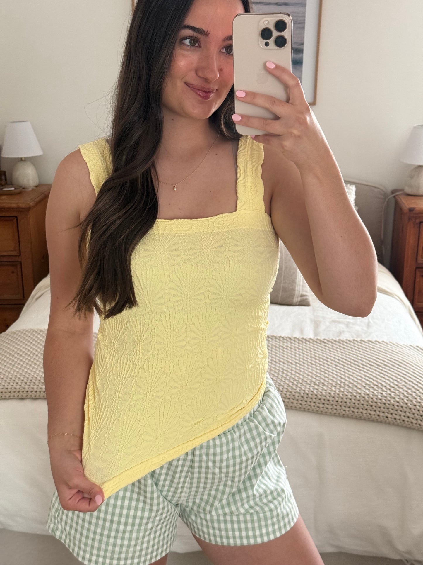 Textured Lace Tank, Lemon