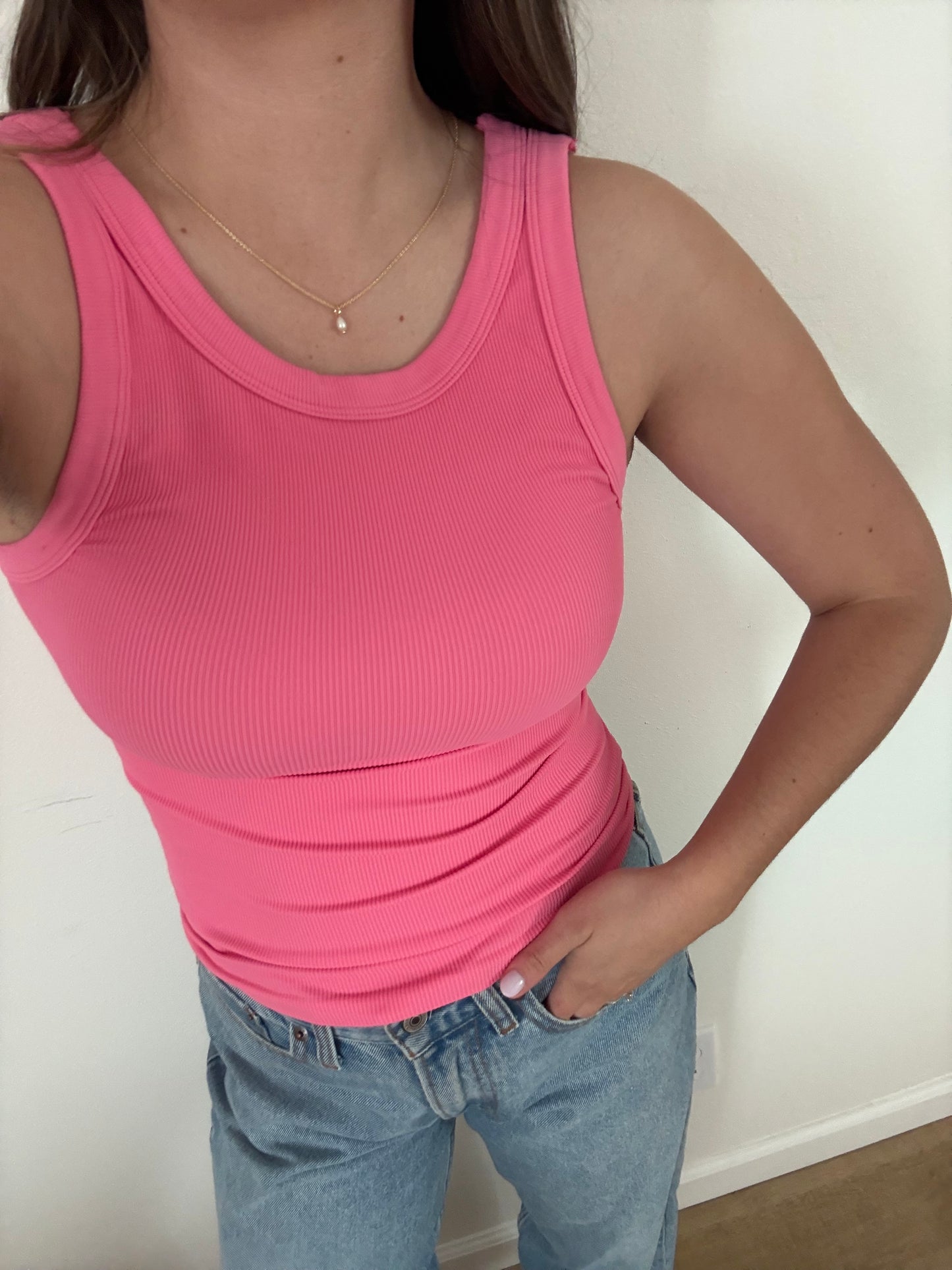 Reversible Ribbed Tank, Bright Pink