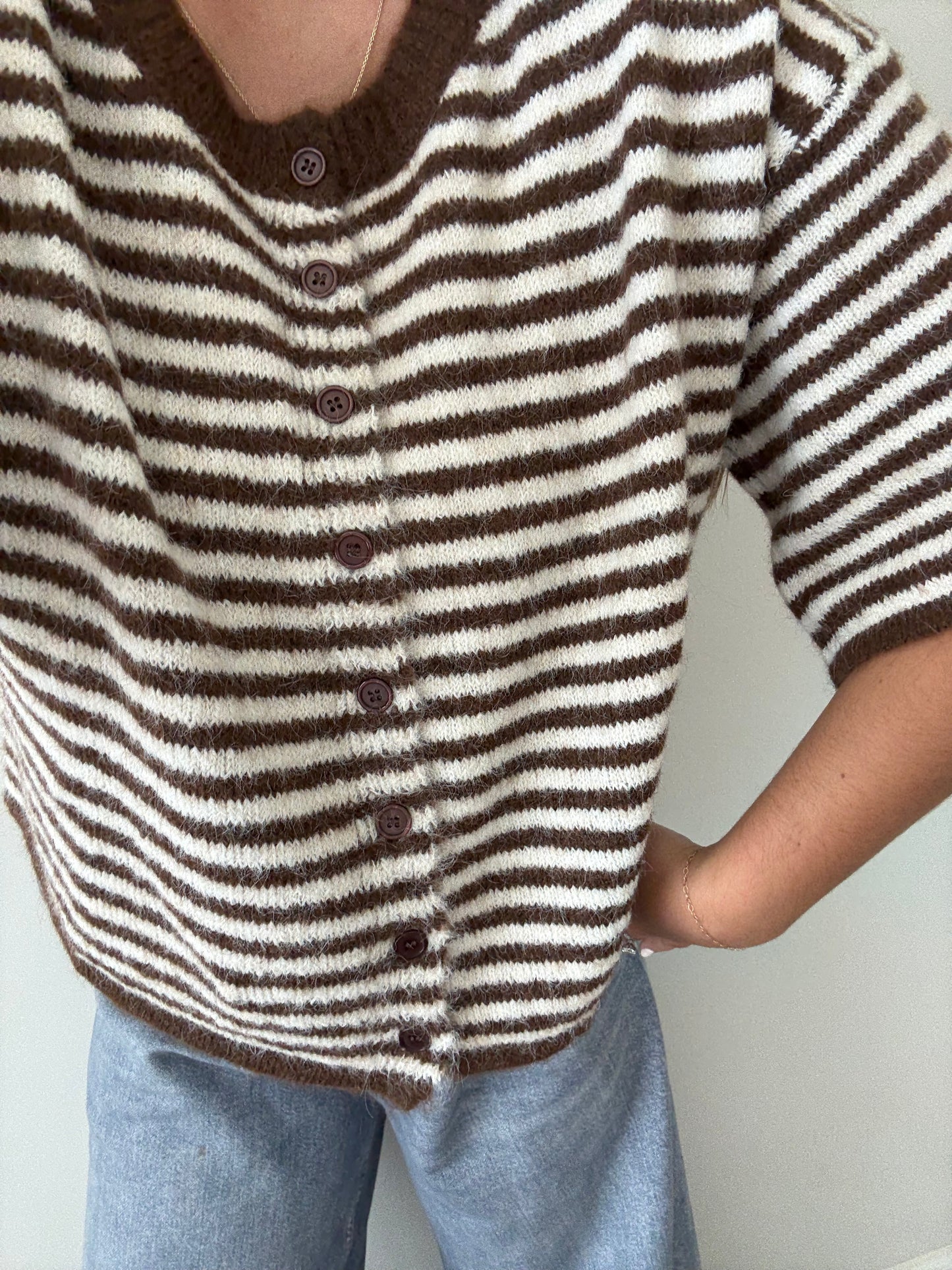 Coffeehouse Short Sleeve Cardigan, Brown