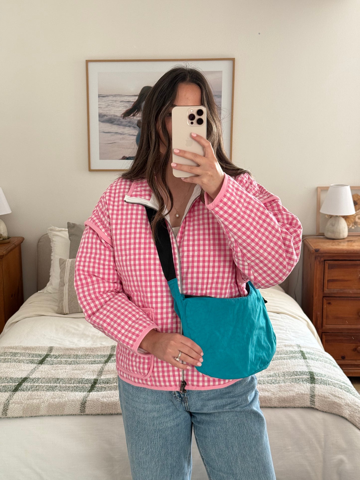 Bubblegum Gingham Quilted Jacket, Bright Pink