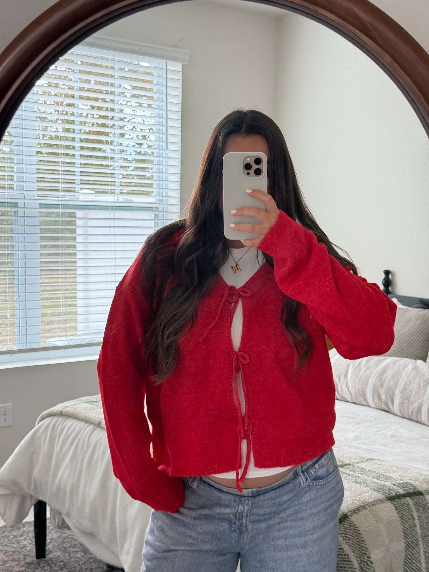 Ophelia Bow Cardigan, Red