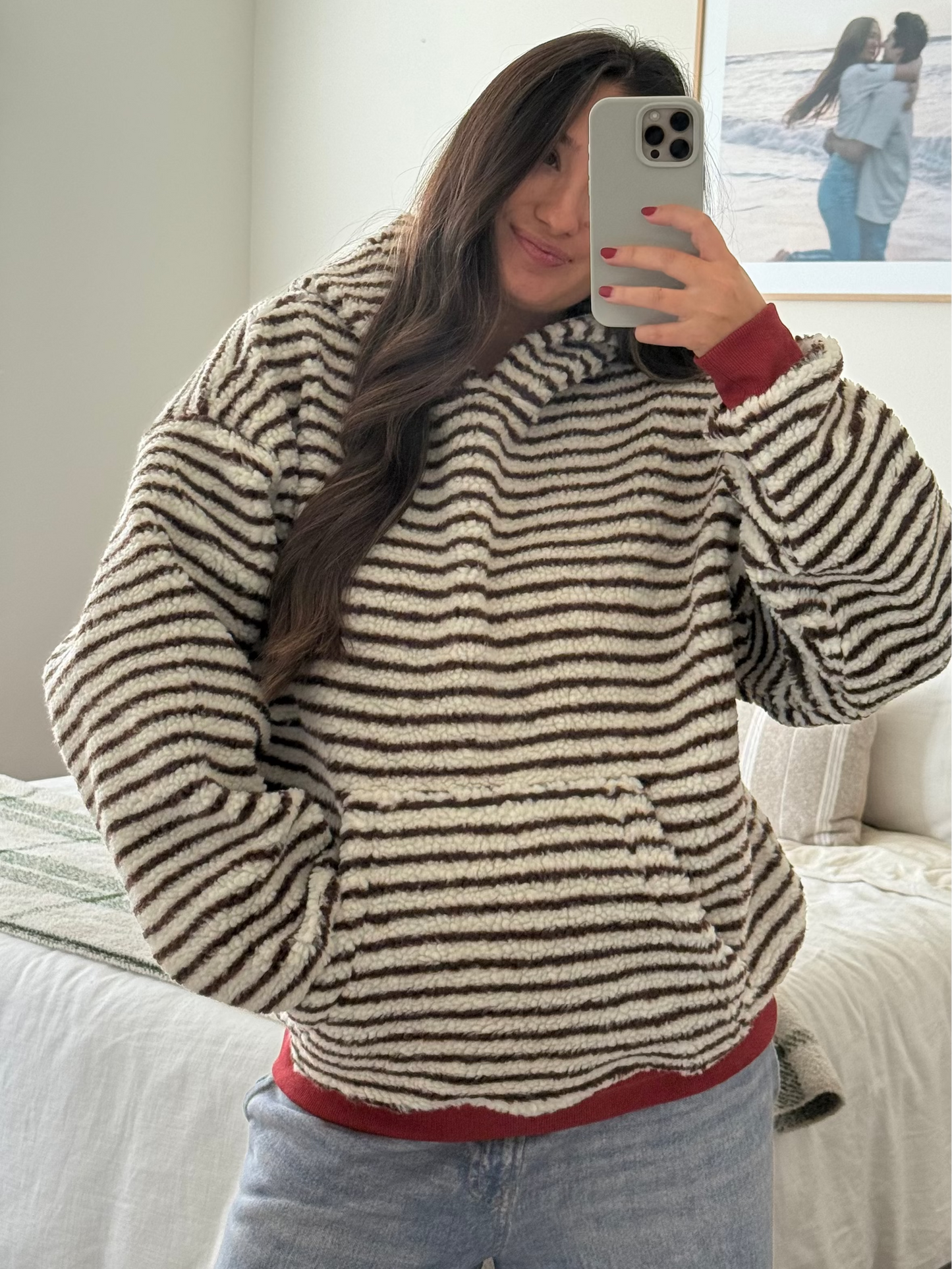 Teddy Striped Hoodie, Brown & Red