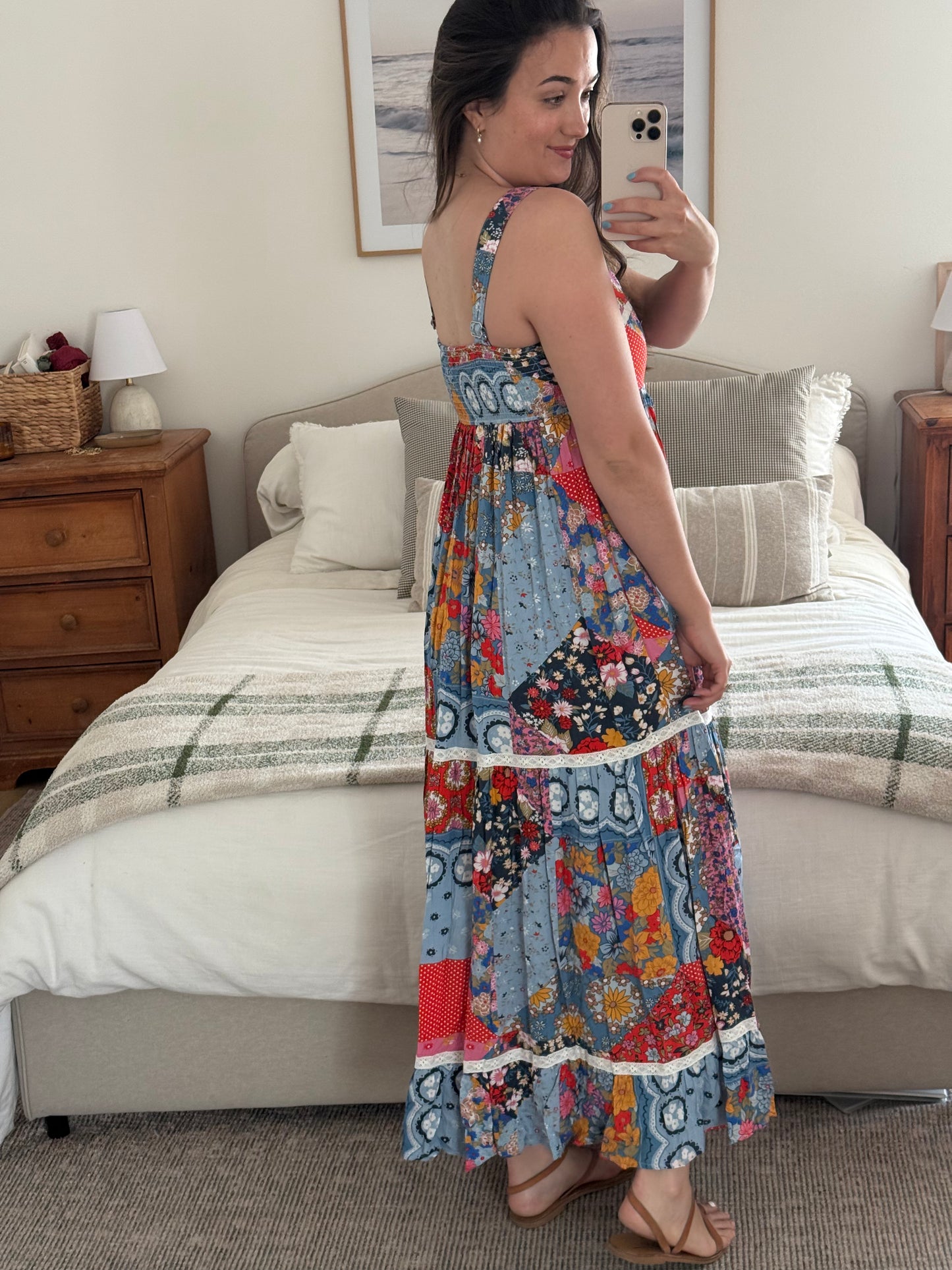 Italian Summer Dress, Multi Patchwork