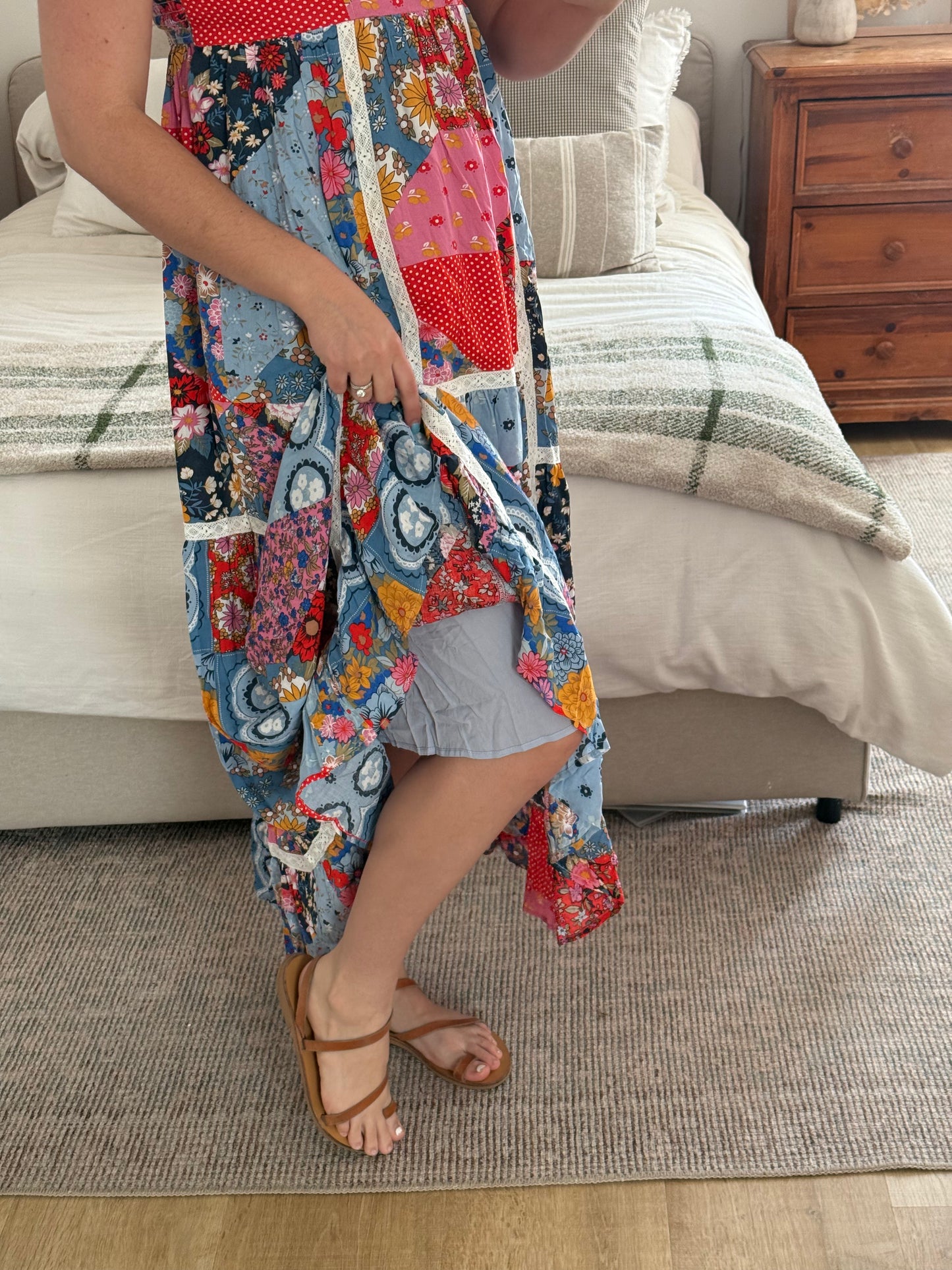 Italian Summer Dress, Multi Patchwork