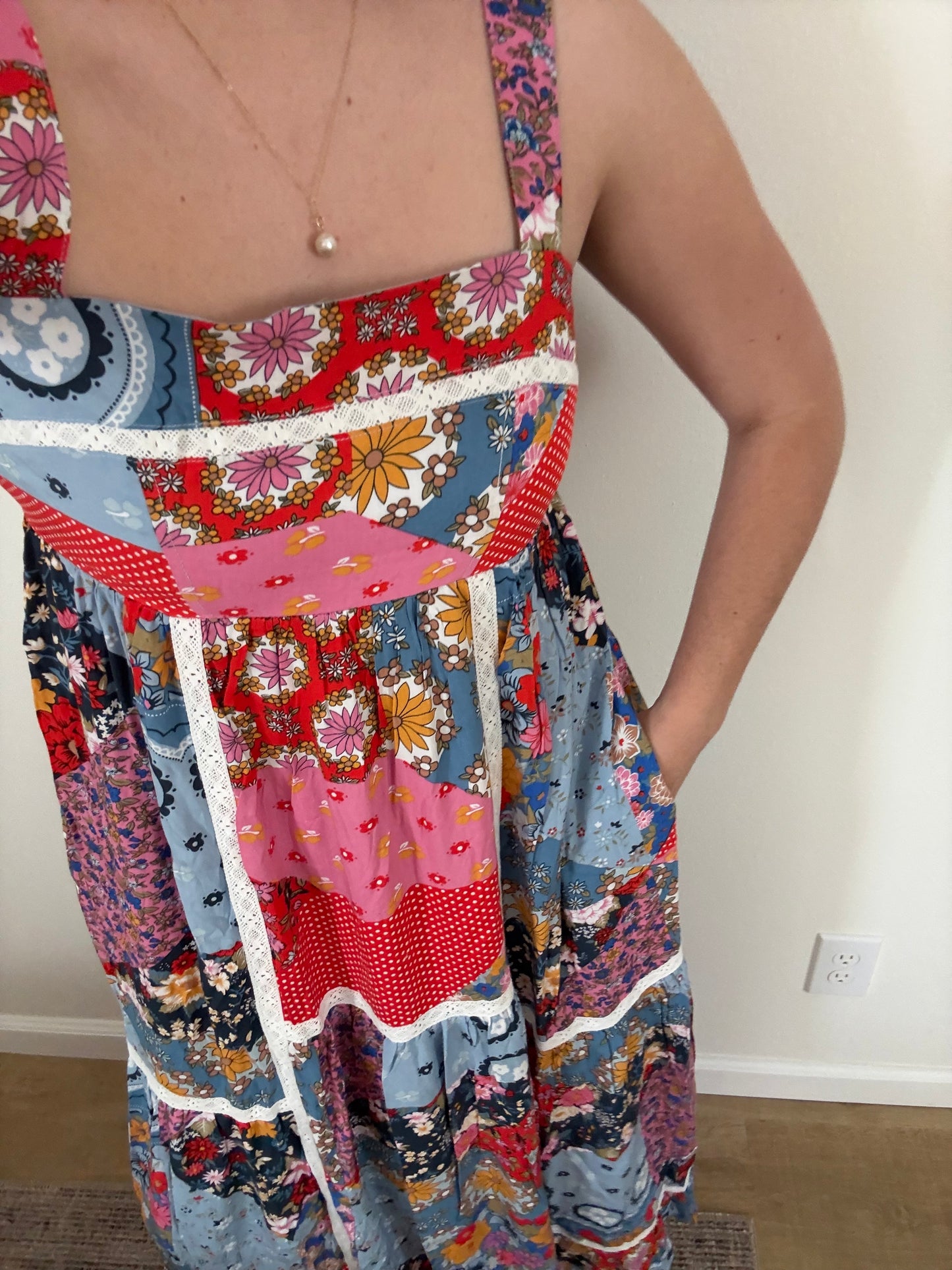 Italian Summer Dress, Multi Patchwork