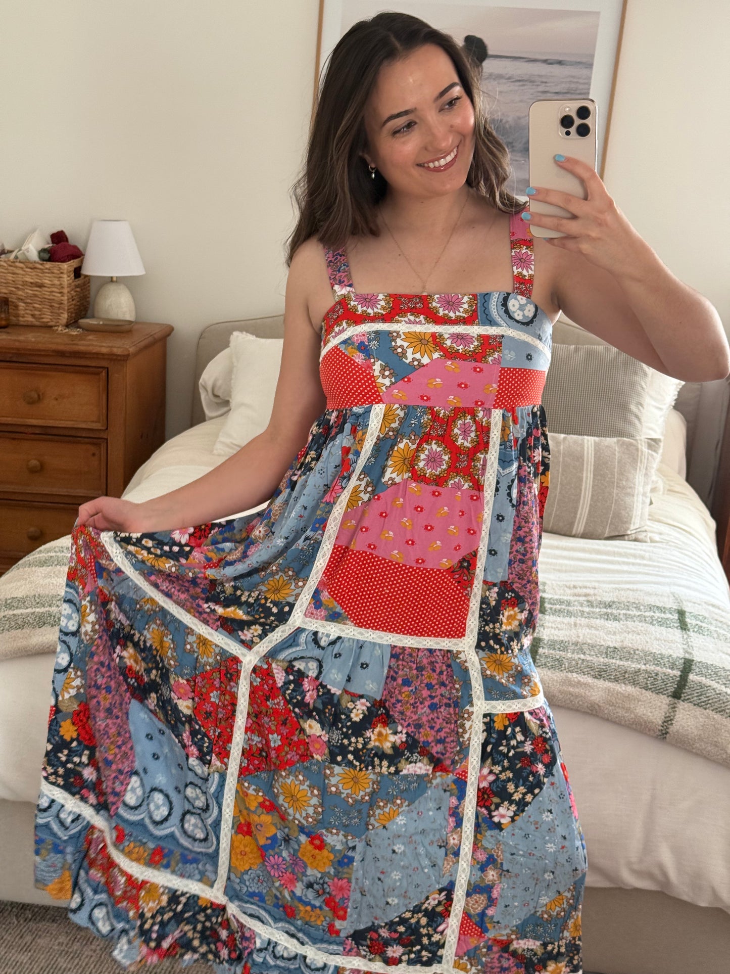 Italian Summer Dress, Multi Patchwork
