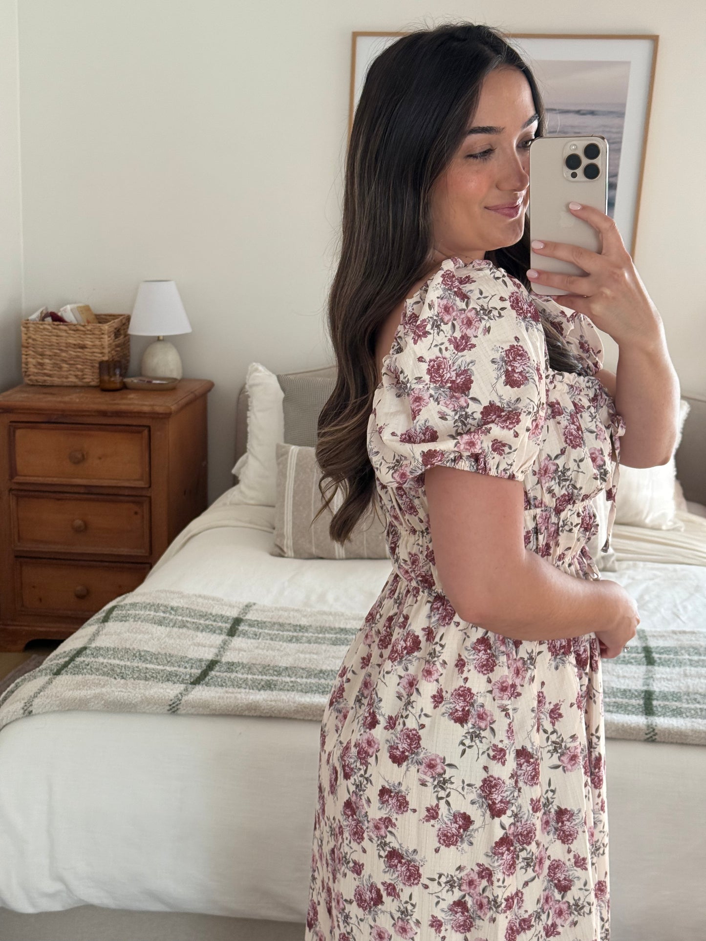 Vintage Peony Dress, Cream & Purple