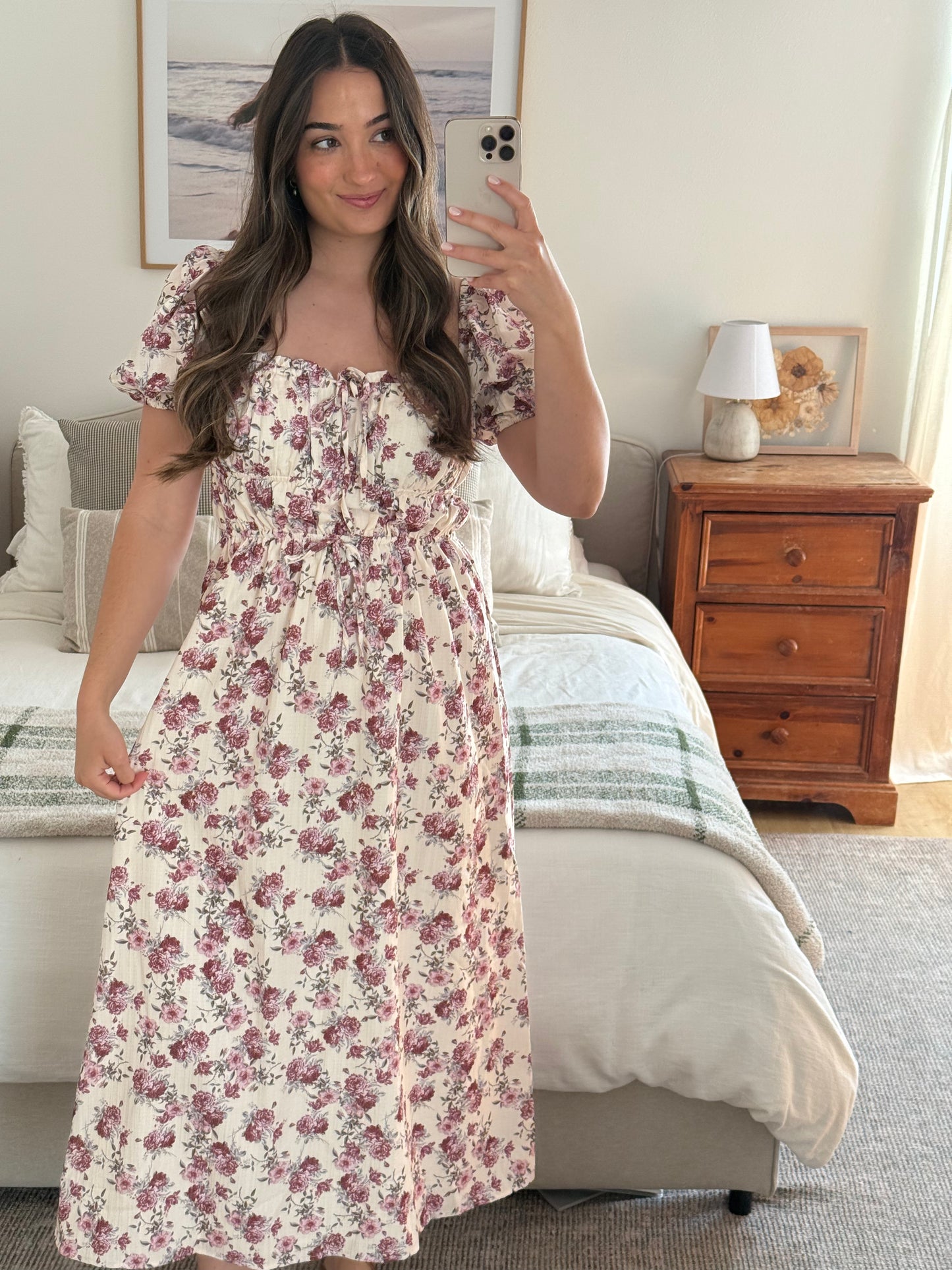 Vintage Peony Dress, Cream & Purple