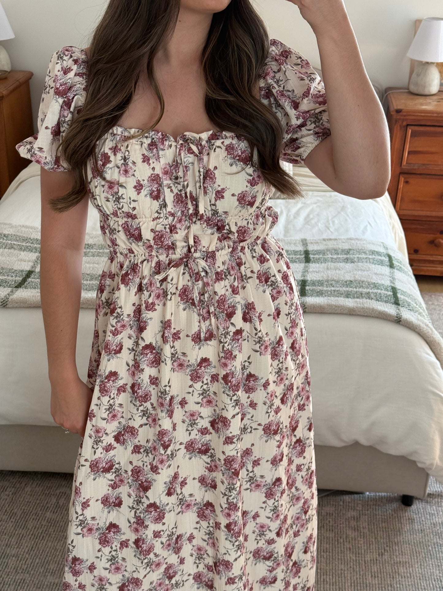 Vintage Peony Dress, Cream & Purple