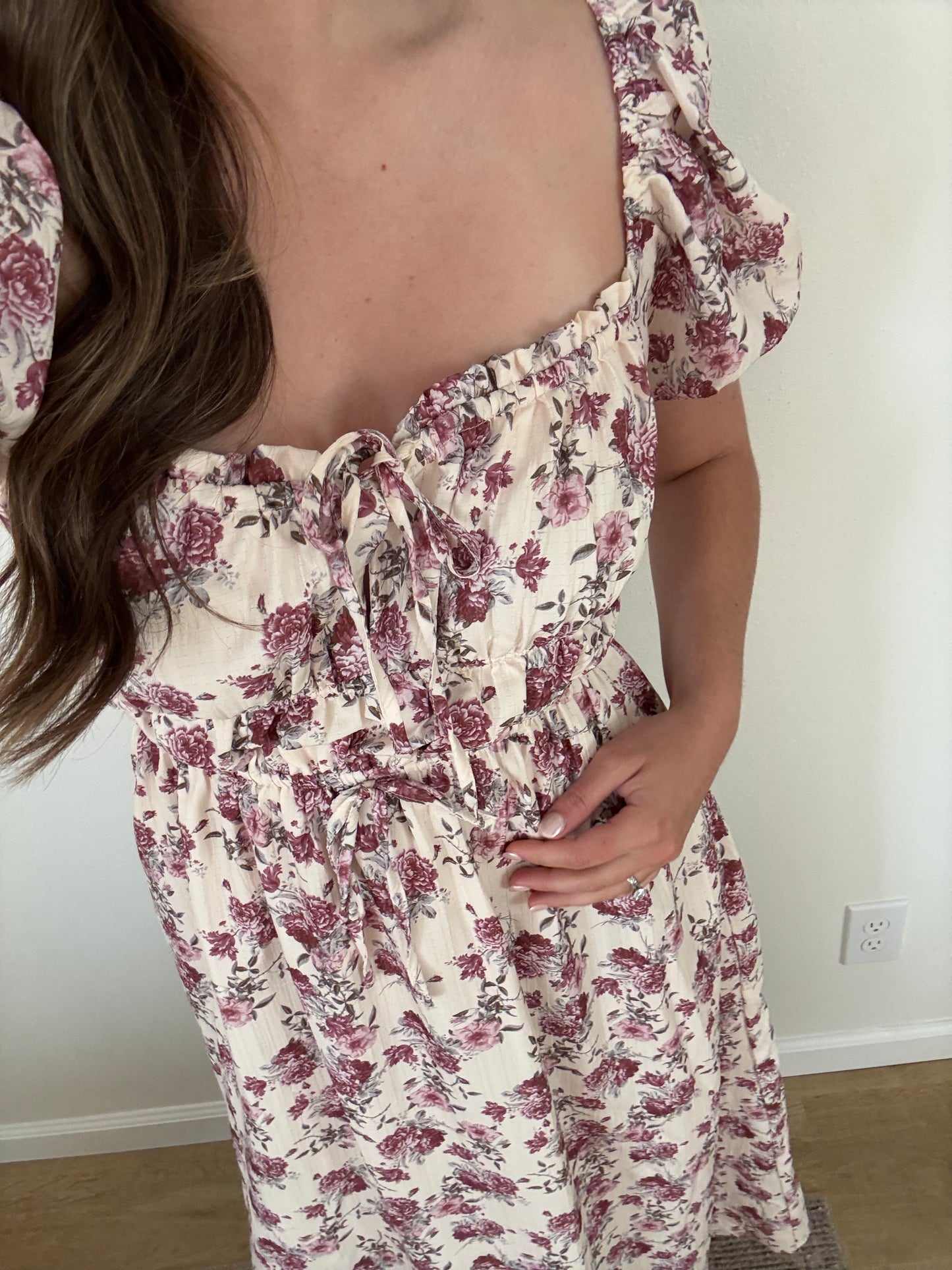 Vintage Peony Dress, Cream & Purple