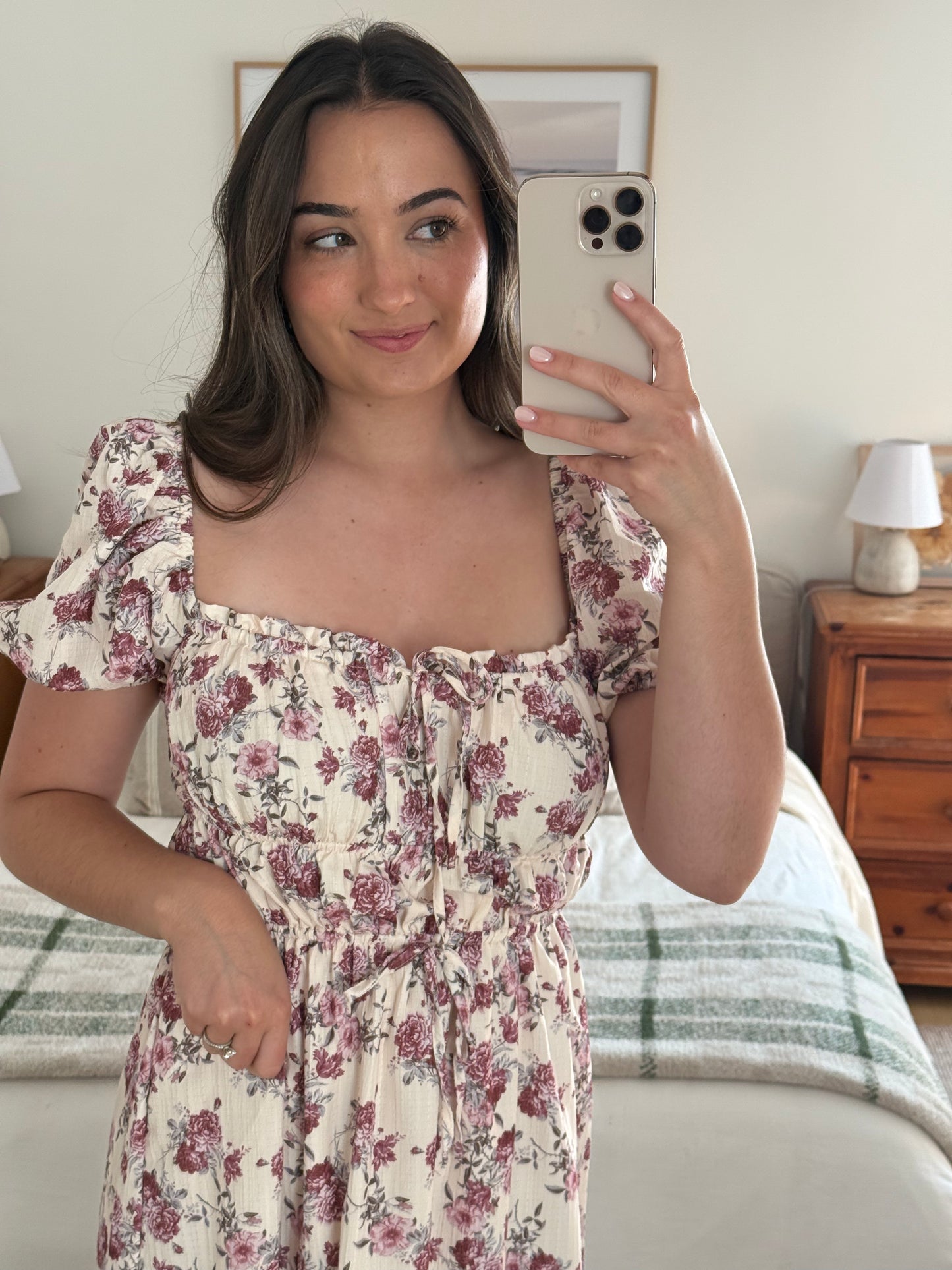 Vintage Peony Dress, Cream & Purple