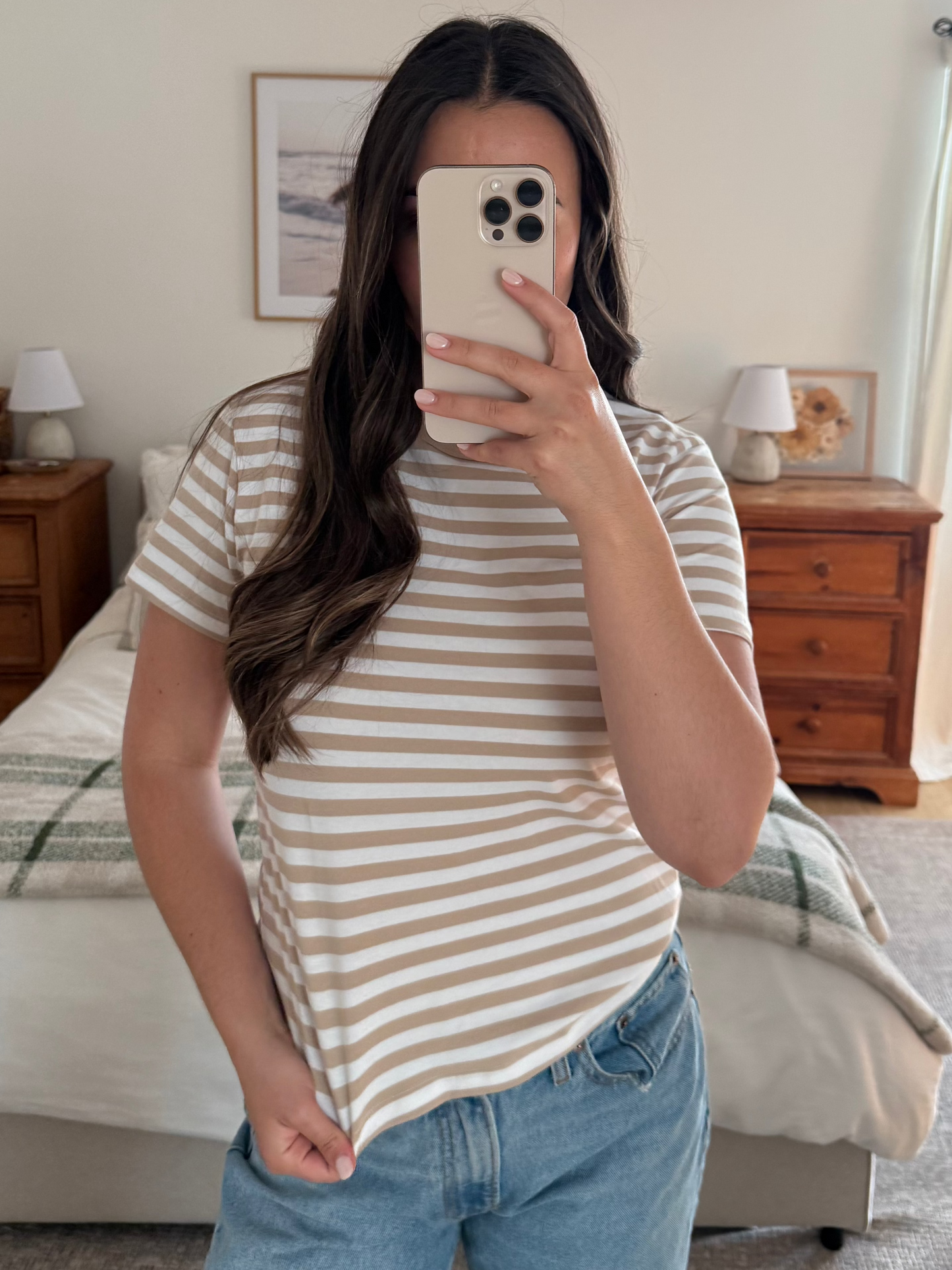 Timeless Striped Tee, Tan