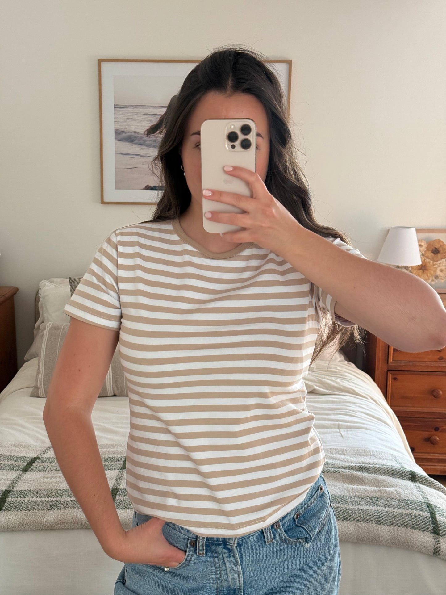 Timeless Striped Tee, Tan