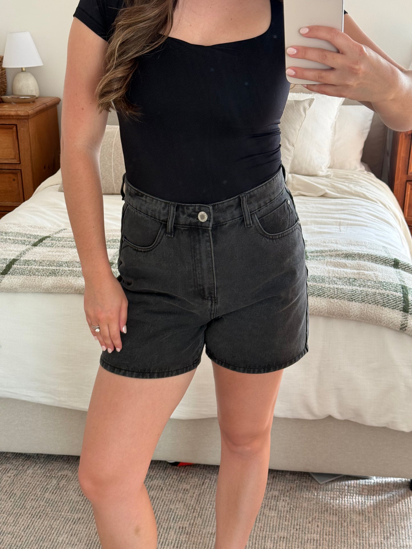 California Denim Shorts, Charcoal