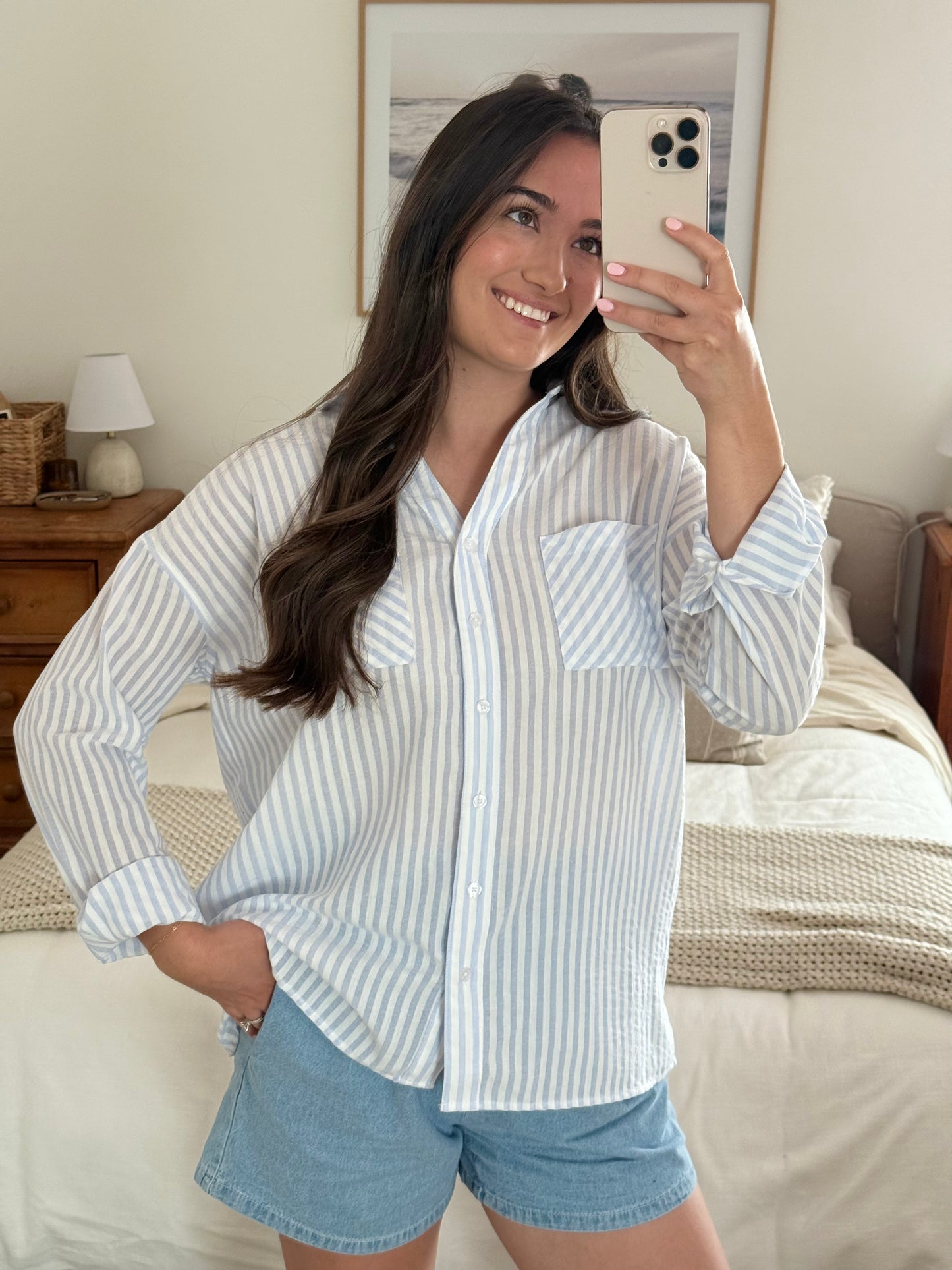 Resort Buttondown Top, Sky Blue
