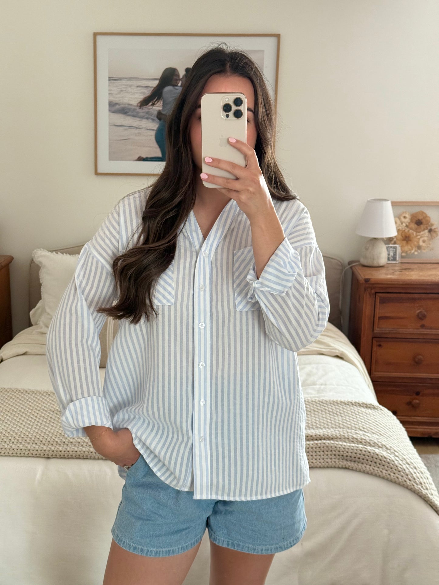 Resort Buttondown Top, Sky Blue