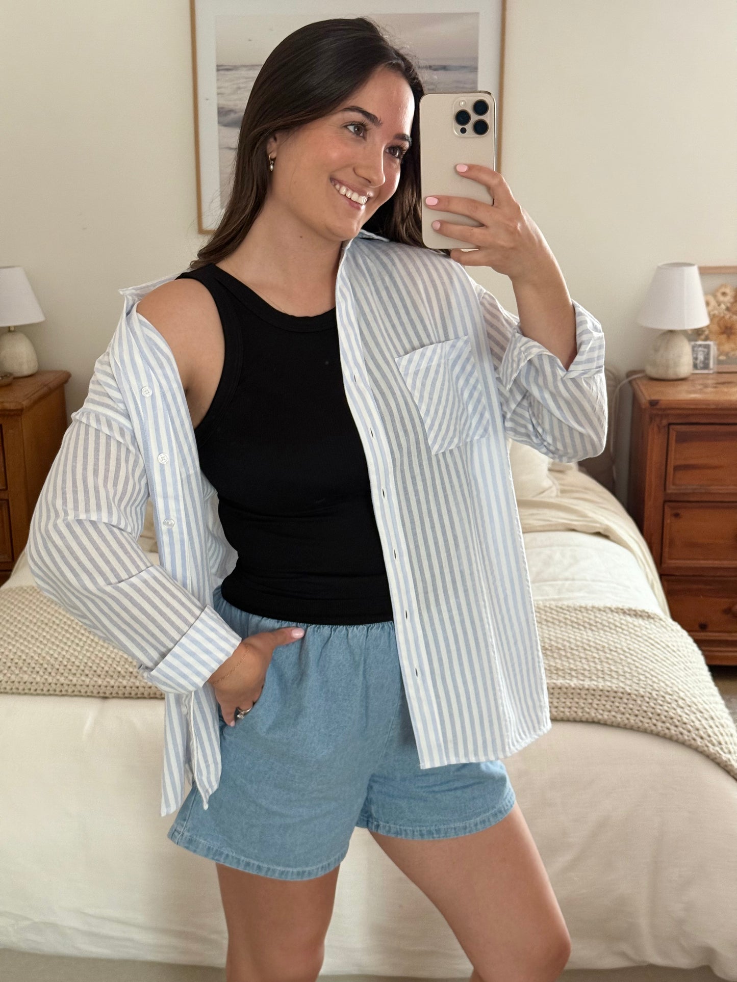 Resort Buttondown Top, Sky Blue