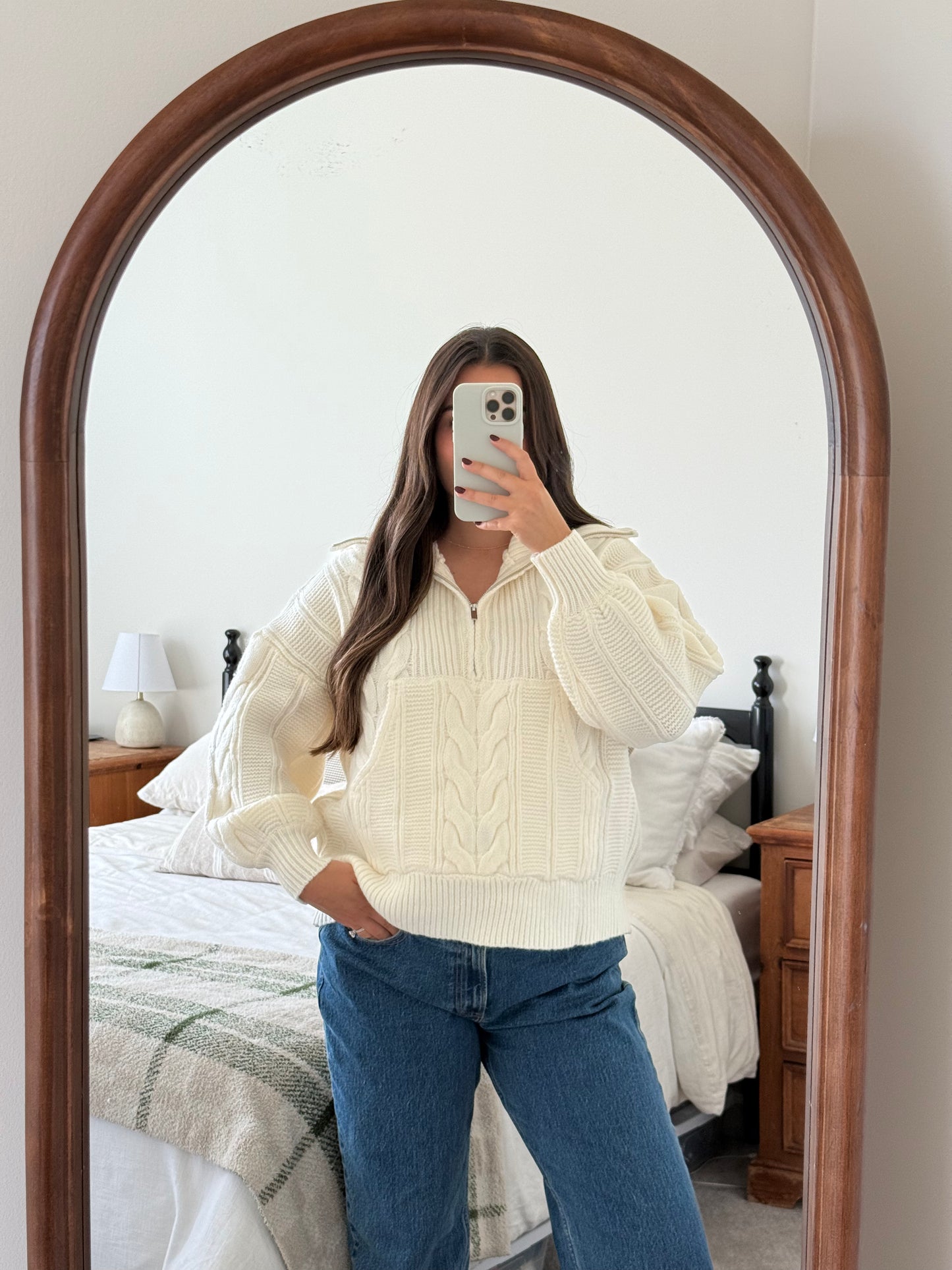 Harvest Quarter Zip Sweater, Cream