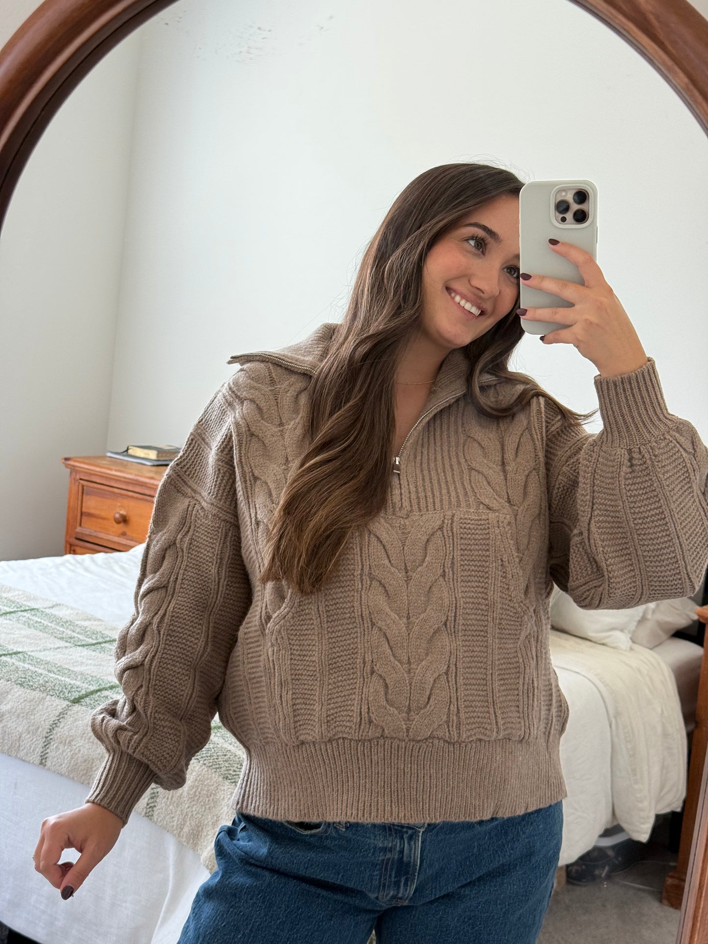 Harvest Quarter Zip Sweater, Mocha