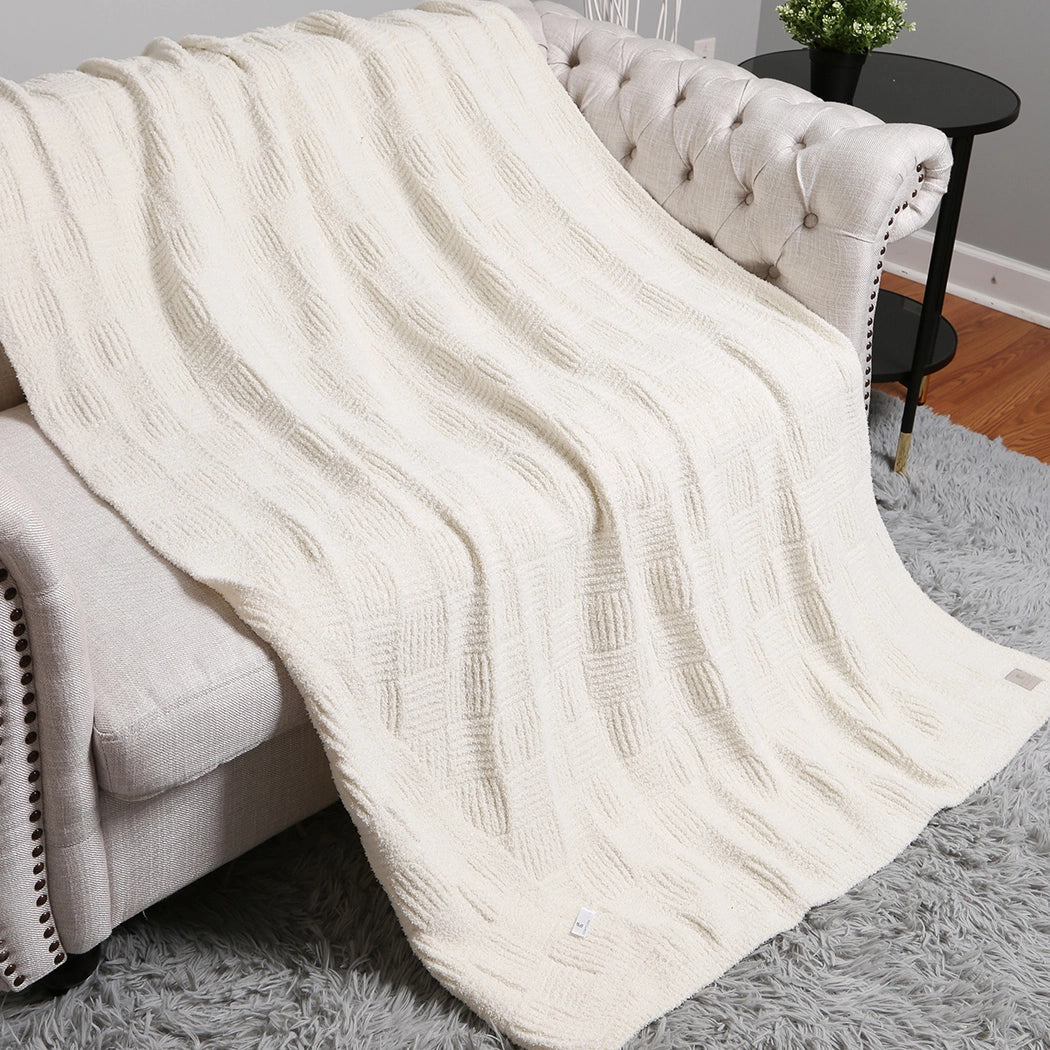 Ribbed Knit Throw Blanket, Ivory