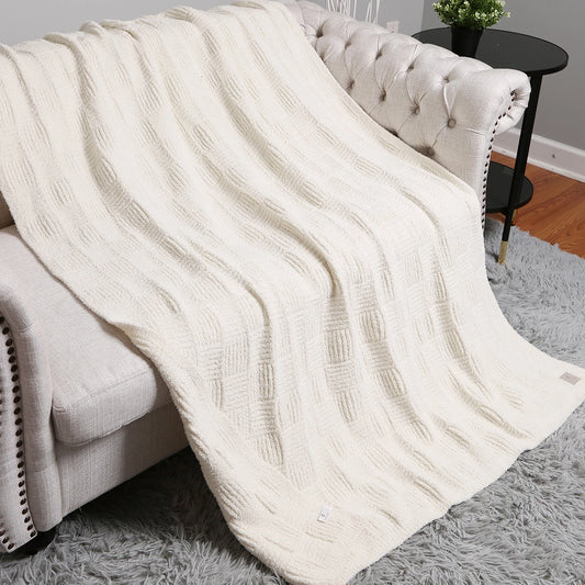 Ribbed Knit Throw Blanket, Ivory