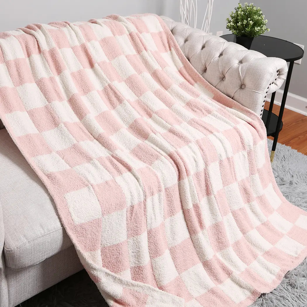 Checkered Throw Blanket, Light Pink
