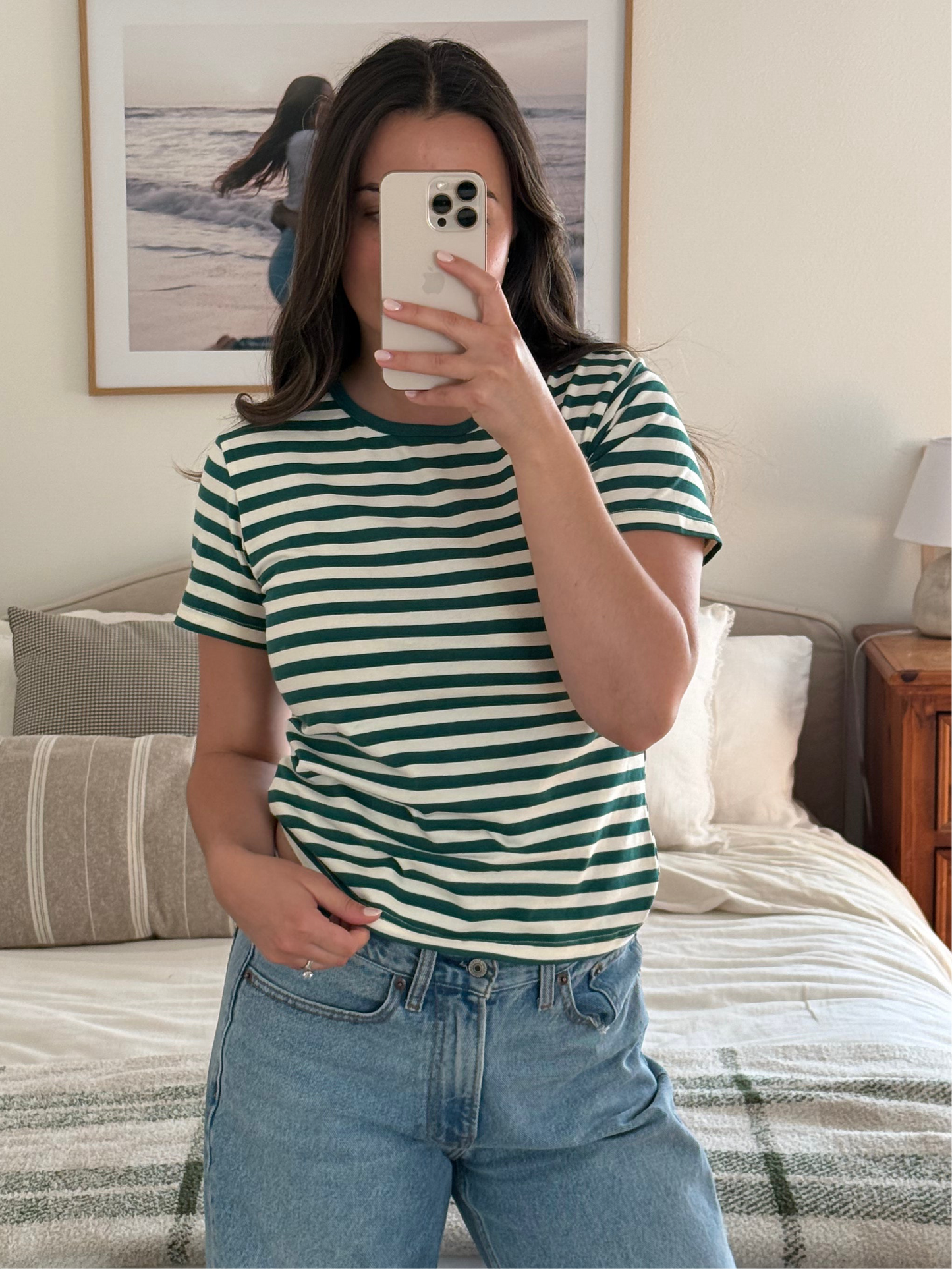 Timeless Striped Tee, Forest Green