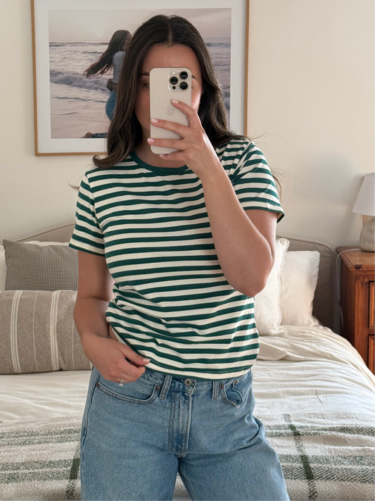 Timeless Striped Tee, Forest Green