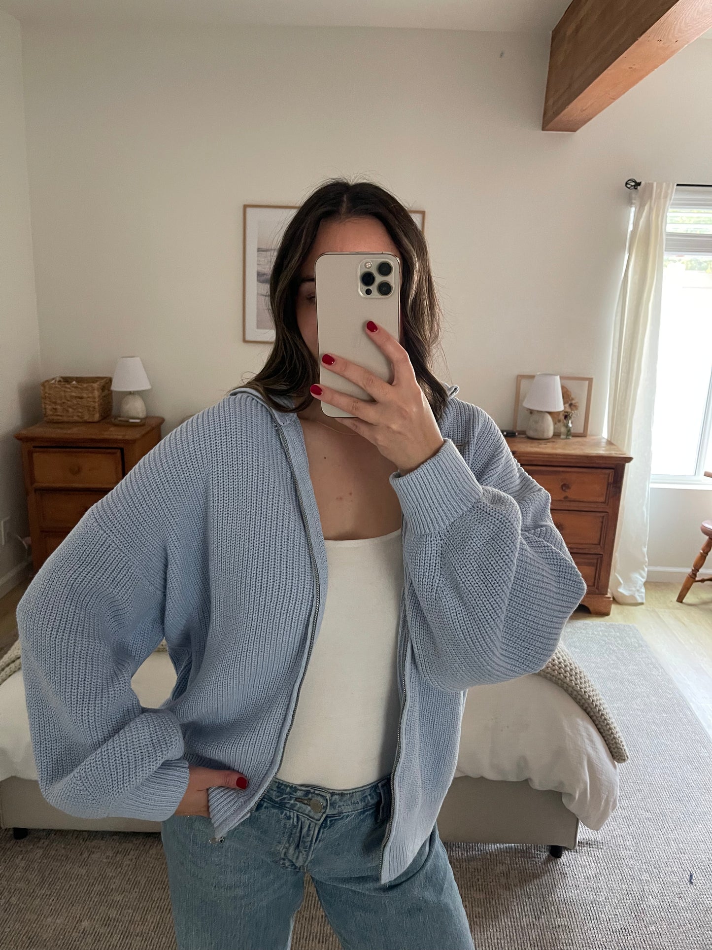 Snuggle Me Zip Up Sweater, Baby Blue