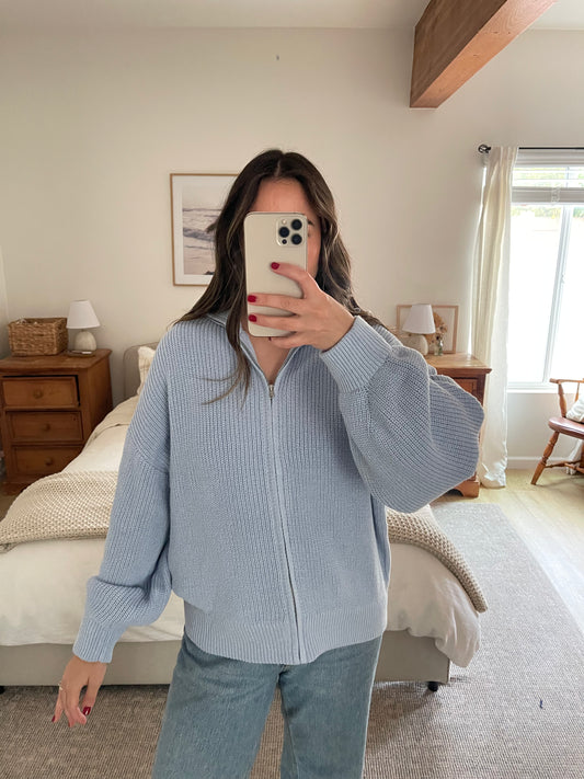 Snuggle Me Zip Up Sweater, Baby Blue