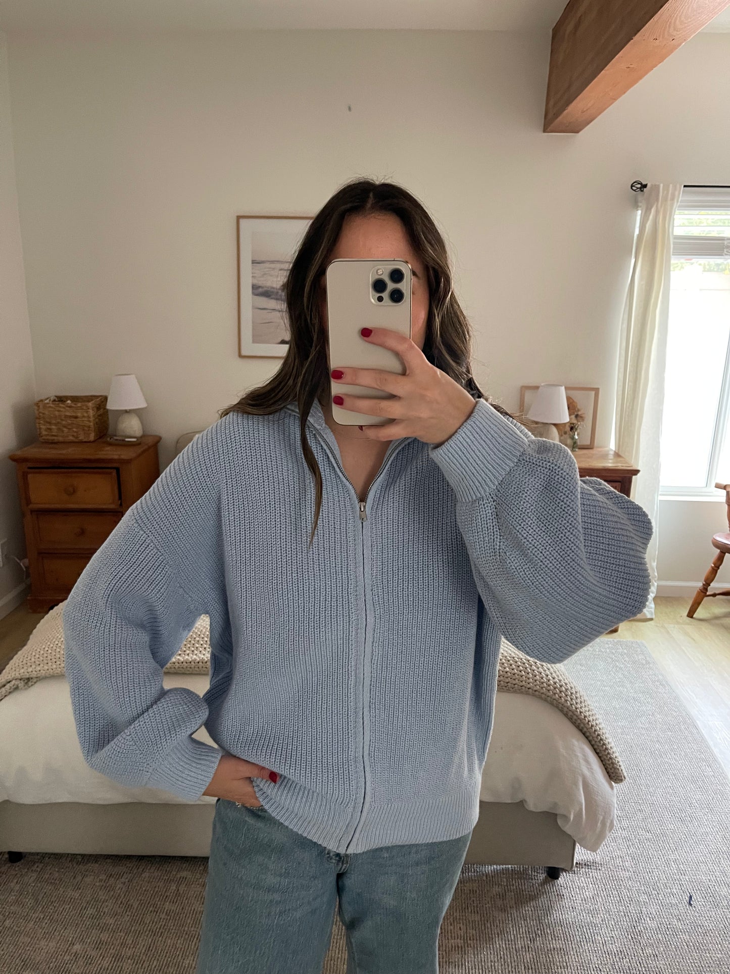 Snuggle Me Zip Up Sweater, Baby Blue