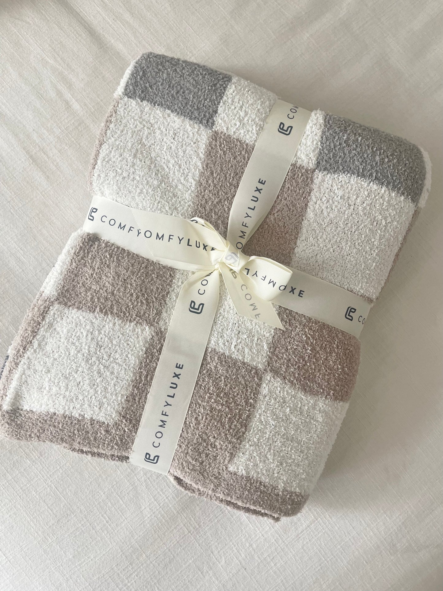 Multicolored Checkered Throw Blanket, Grey/Beige