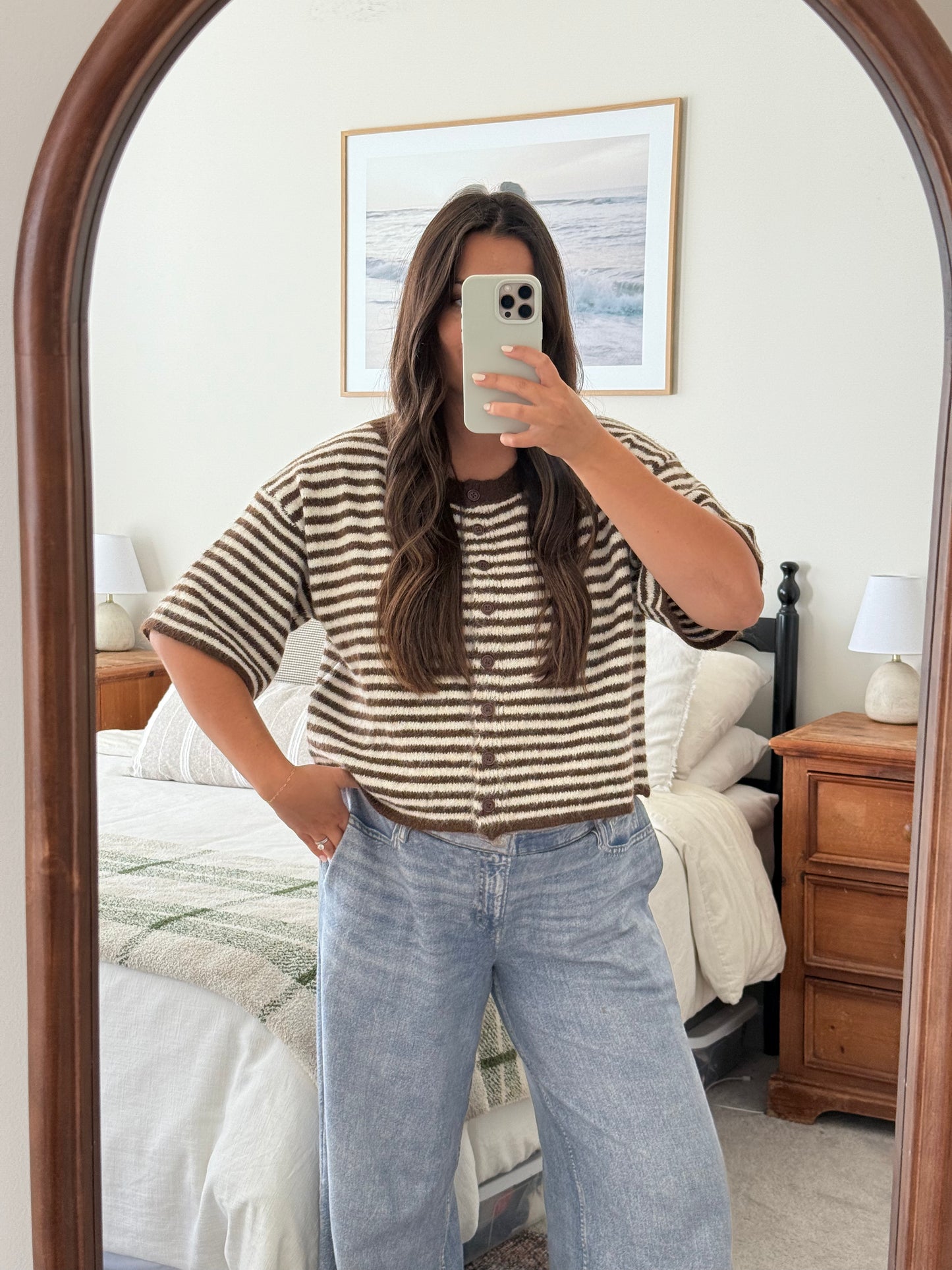 Coffeehouse Short Sleeve Cardigan, Brown