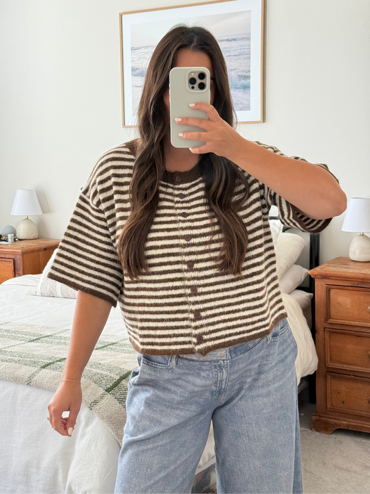 Coffeehouse Short Sleeve Cardigan, Brown