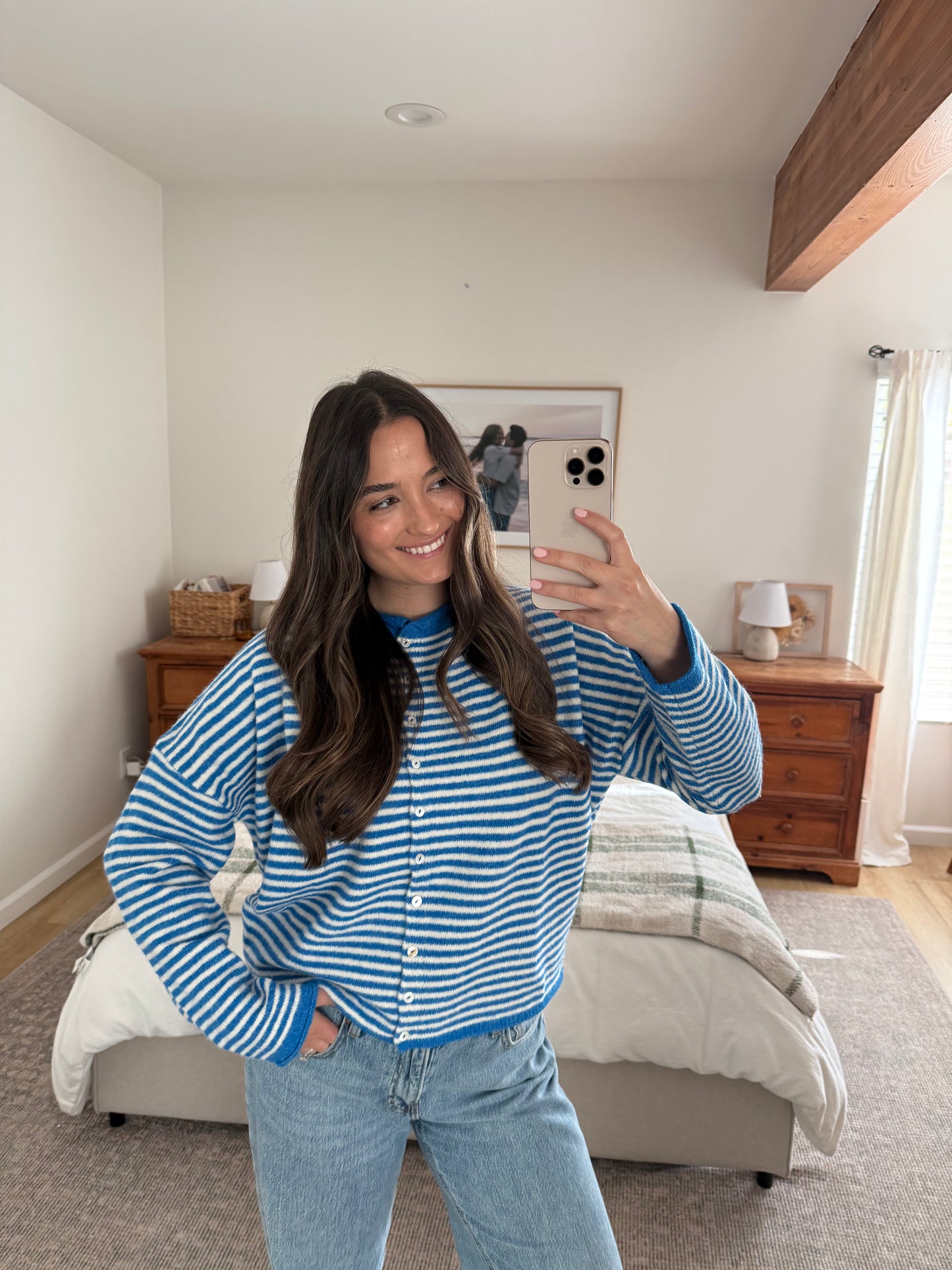 Rae Cardigan, Blue/White Stripes