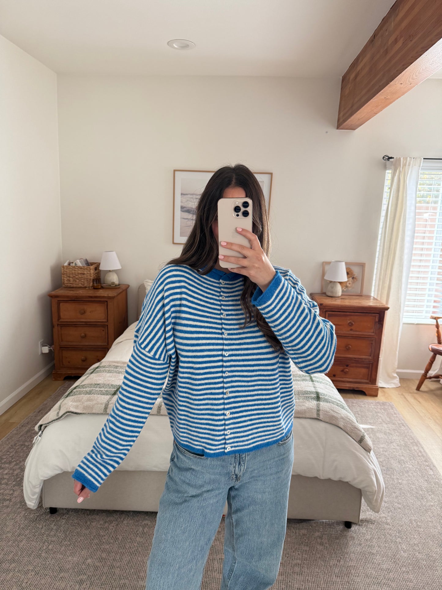 Rae Cardigan, Blue/White Stripes