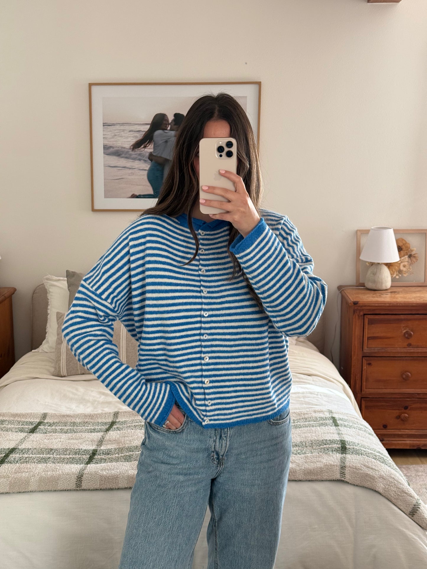 Rae Cardigan, Blue/White Stripes