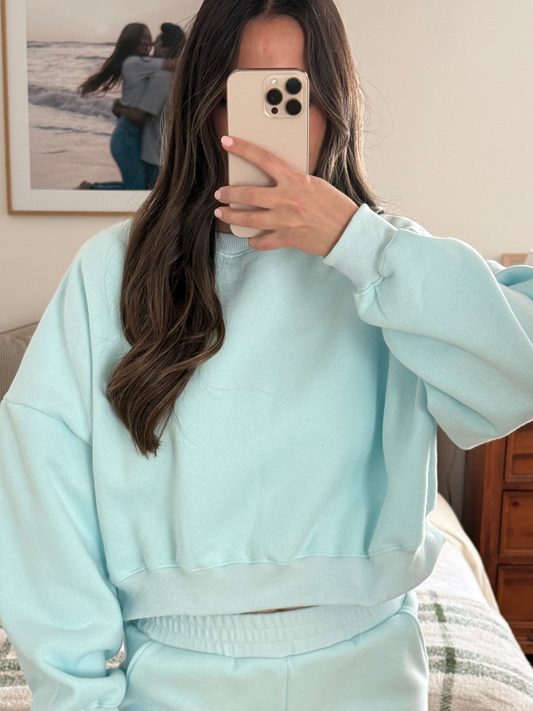 Aquamarine Comfort Crop Crewneck, Sky Blue