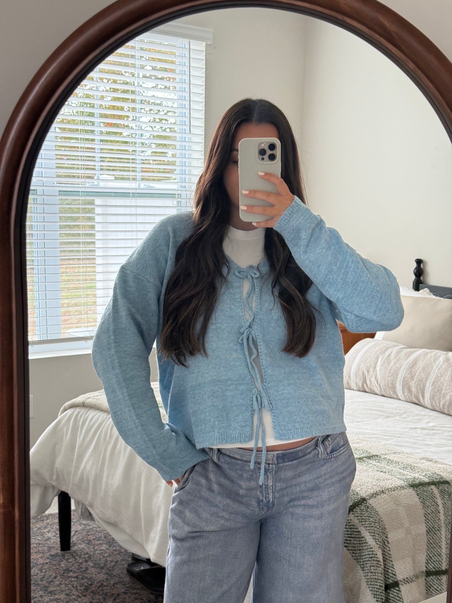 Ophelia Bow Cardigan, Ice Blue