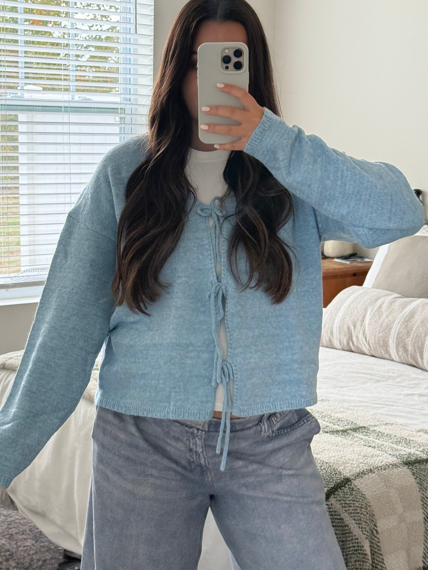 Ophelia Bow Cardigan, Ice Blue