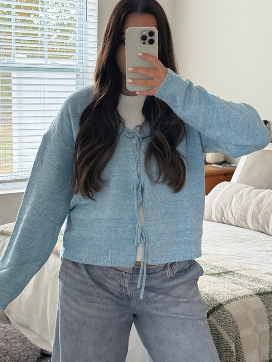 Ophelia Bow Cardigan, Ice Blue