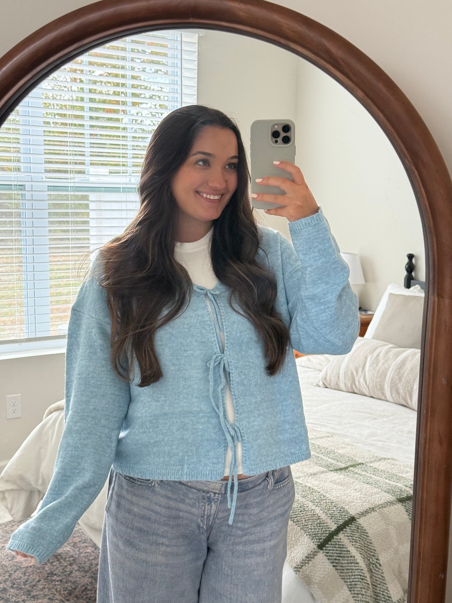 Ophelia Bow Cardigan, Ice Blue