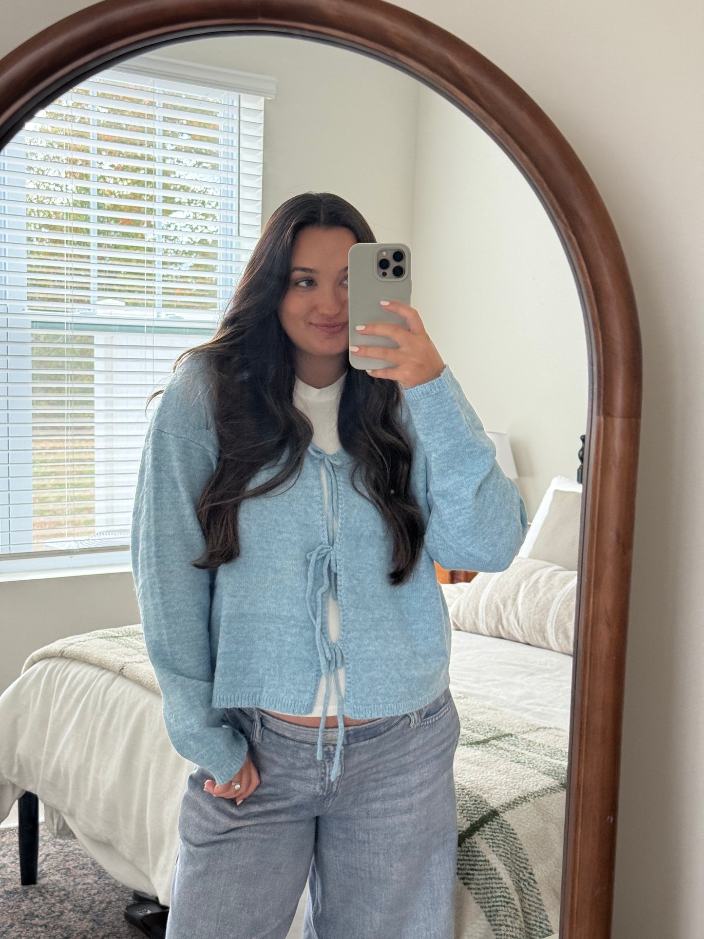 Ophelia Bow Cardigan, Ice Blue