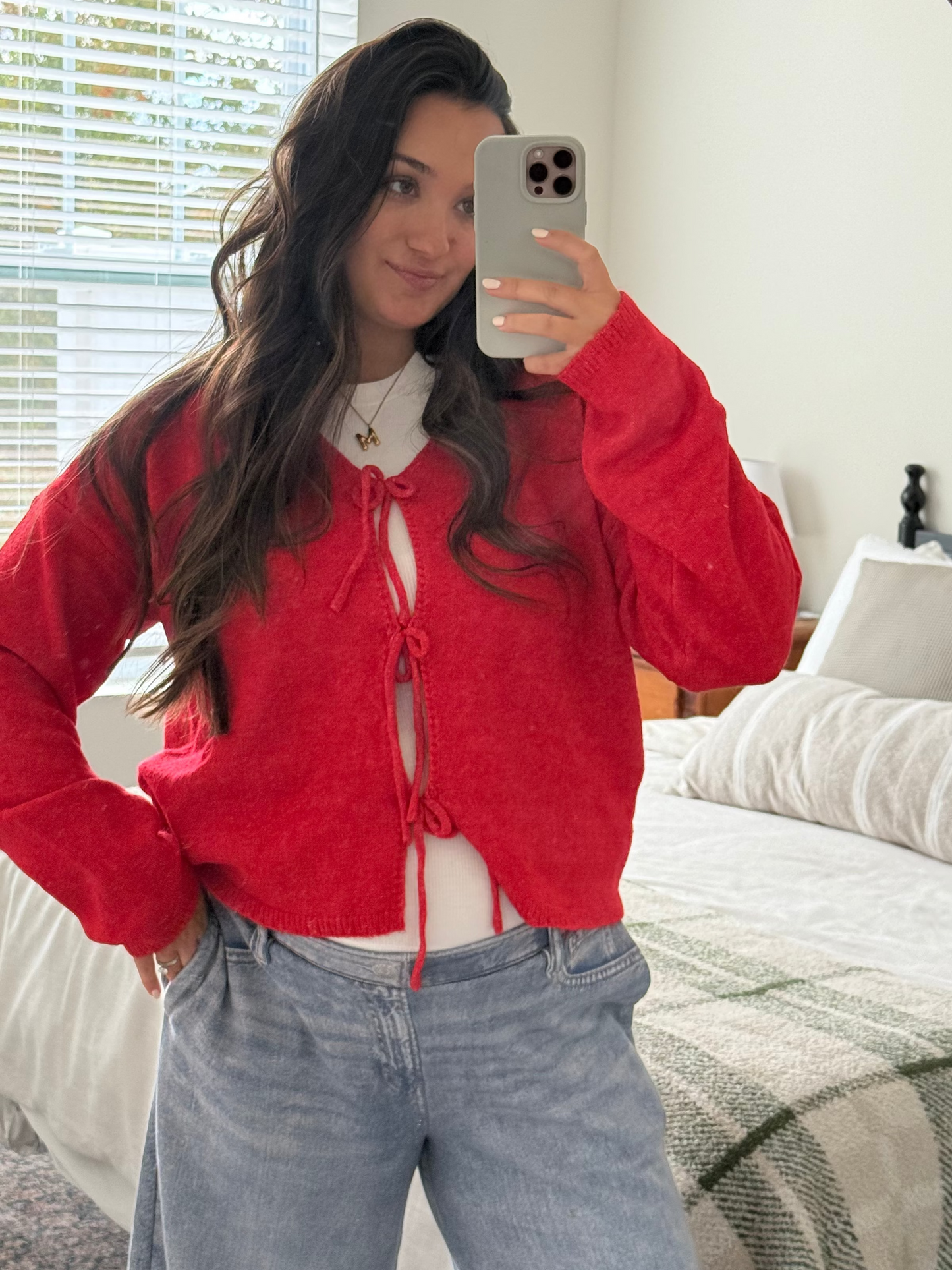 Ophelia Bow Cardigan, Red