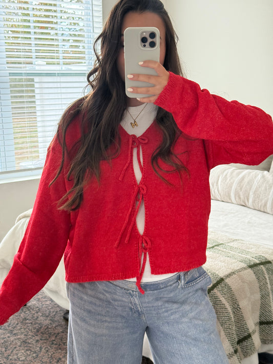 Ophelia Bow Cardigan, Red