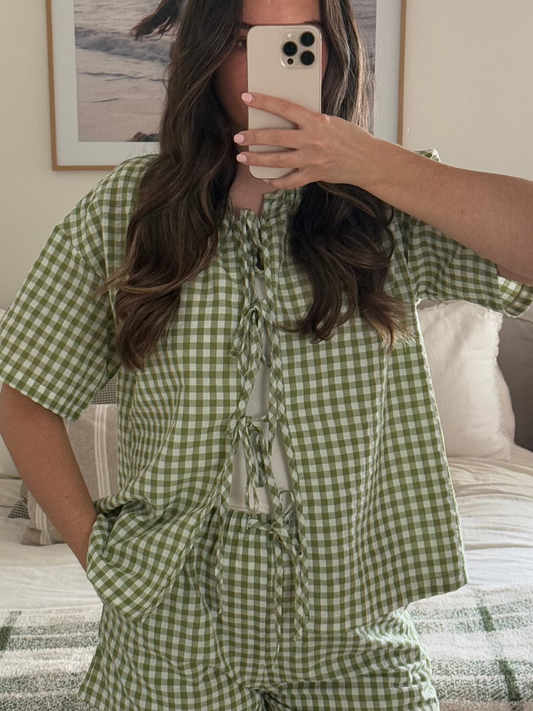 Summer Picnic Plaid Blouse, Green