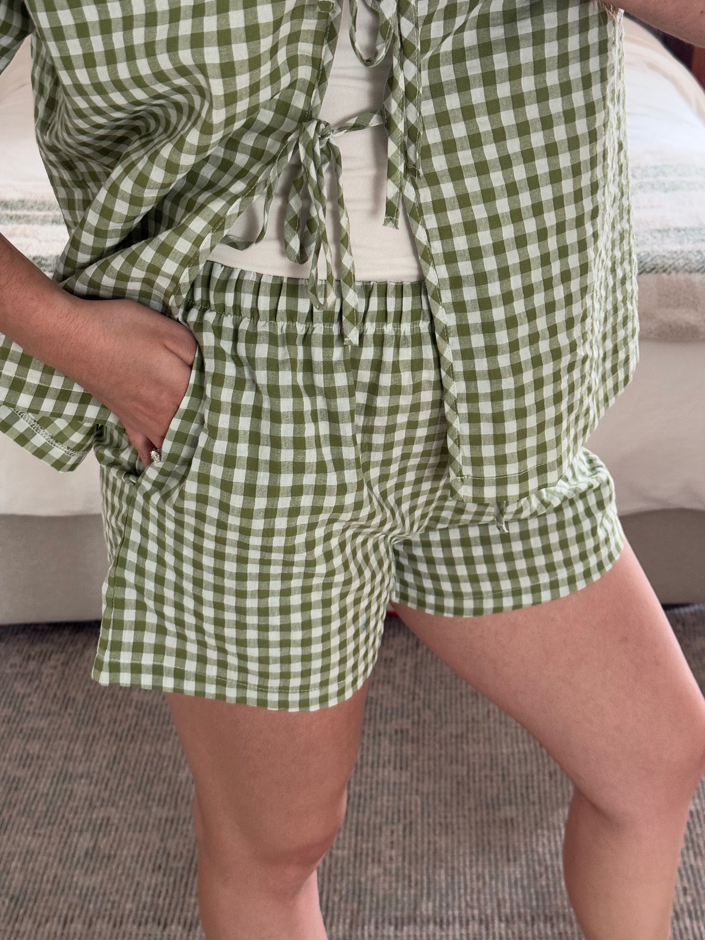 Summer Picnic Plaid Shorts, Green