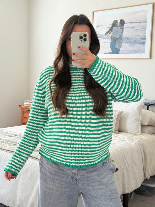 Festive Striped Sweater, Kelly Green