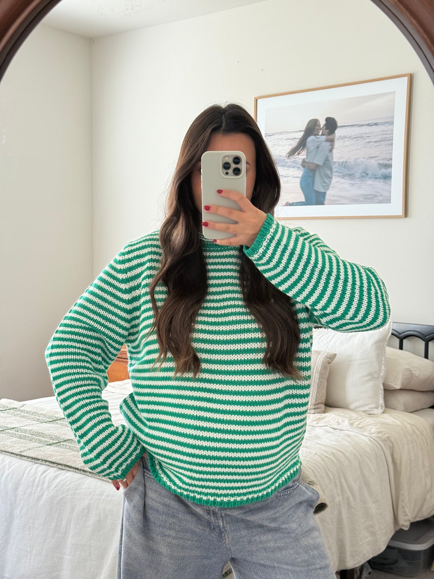 Festive Striped Sweater, Kelly Green